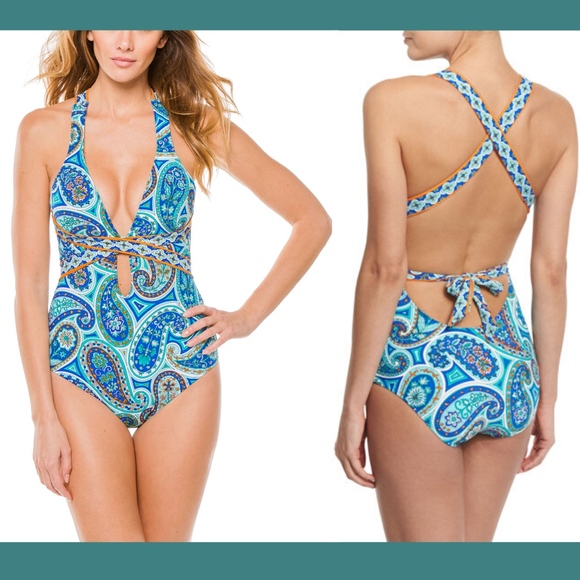 NEW Trina Turk [ 6 ] Provence Paisley‎ One-Piece Swimsuit in Blue - Picture 3 of 9